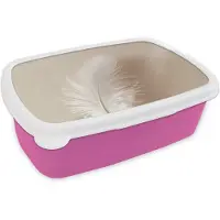 MuchoWow Broodtrommel Roze - Lunchbox Veer - Minimalistisch - Roze - Brooddoos 18x12x6 cm - Brood lunch box - Broodtrommels voor kinderen en volwassenen