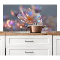 KitchenYeah Spatscherm keuken 120x60 cm - Kookplaat achterwand Bloem - Transparant - Pastelkleuren - Druppels - Muurbeschermer - Spatwand fornuis - Hoogwaardig aluminium
