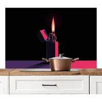 KitchenYeah Spatscherm keuken 120x80 cm - Kookplaat achterwand Aansteker - Vlam - Donker - Muurbeschermer - Spatwand fornuis - Hoogwaardig aluminium