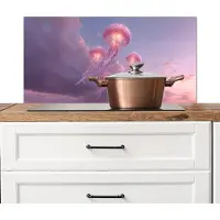 KitchenYeah Spatscherm keuken 80x40 cm - Kookplaat achterwand Kwallen - Roze - Wolken - Muurbeschermer - Spatwand fornuis - Hoogwaardig aluminium