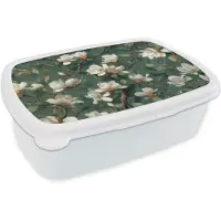 MuchoWow Broodtrommel Wit - Lunchbox Bloemen - Takken - Wit - Klassiek - Brooddoos 18x12x6 cm - Brood lunch box - Broodtrommels voor kinderen en volwassenen