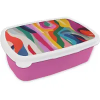 MuchoWow Broodtrommel Roze - Lunchbox Abstract - Kleurrijk - Golven - Lijnen - Brooddoos 18x12x6 cm - Brood lunch box - Broodtrommels voor kinderen en volwassenen