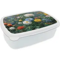 MuchoWow Broodtrommel Wit - Lunchbox Close-up - Veld - Bloemen - Kleurrijk - Brooddoos 18x12x6 cm - Brood lunch box - Broodtrommels voor kinderen en volwassenen