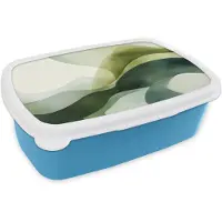 MuchoWow Broodtrommel Blauw - Lunchbox Golven - Abstract - Lichtgroen - Sierlijk - Brooddoos 18x12x6 cm - Brood lunch box - Broodtrommels voor kinderen en volwassenen