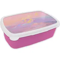 MuchoWow Broodtrommel Roze - Lunchbox Bergtoppen - Wolken - Dromerig - Brooddoos 18x12x6 cm - Brood lunch box - Broodtrommels voor kinderen en volwassenen