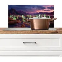 KitchenYeah Spatscherm keuken 60x30 cm - Kookplaat achterwand Neon cactussen - Woestijn - Zonsondergang - Muurbeschermer - Spatwand fornuis - Hoogwaardig aluminium