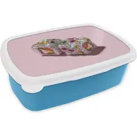 MuchoWow Broodtrommel Blauw - Lunchbox Sushi - Rolletjes - Steentjes - Kleurrijk - Brooddoos 18x12x6 cm - Brood lunch box - Broodtrommels voor kinderen en volwassenen