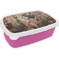 MuchoWow Broodtrommel Roze - Lunchbox Kimono - Vrouw - kersenbomen - Brooddoos 18x12x6 cm - Brood lunch box - Broodtrommels voor kinderen en volwassenen