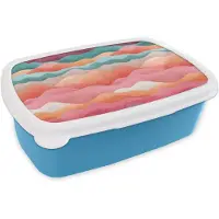 MuchoWow Broodtrommel Blauw - Lunchbox Golven - Kleurrijk - Abstract - Brooddoos 18x12x6 cm - Brood lunch box - Broodtrommels voor kinderen en volwassenen