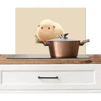 KitchenYeah Spatscherm keuken 70x50 cm - Kookplaat achterwand Schaap - Beige - Bloemen - Muurbeschermer - Spatwand fornuis - Hoogwaardig aluminium