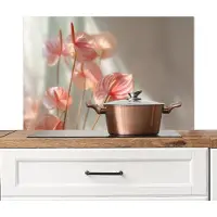 KitchenYeah Spatscherm keuken 80x55 cm - Kookplaat achterwand Bloemen - Stelen - Roze - Schaduw - Muurbeschermer - Spatwand fornuis - Hoogwaardig aluminium