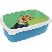 MuchoWow Broodtrommel Blauw - Lunchbox Whisky - Glas - Hand - Groen - Brooddoos 18x12x6 cm - Brood lunch box - Broodtrommels voor kinderen en volwassenen