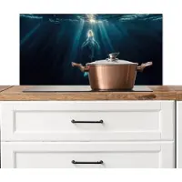 KitchenYeah Spatscherm keuken 90x45 cm - Kookplaat achterwand Walvis - Water - Zonnestralen - Blauw - Muurbeschermer - Spatwand fornuis - Hoogwaardig aluminium