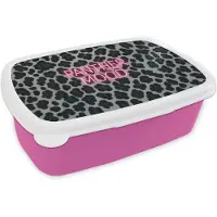MuchoWow Broodtrommel Roze - Lunchbox Panterprint - Zwart - Neonletters - Roze - Brooddoos 18x12x6 cm - Brood lunch box - Broodtrommels voor kinderen en volwassenen