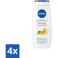 Nivea 4 x - Douchegel - Orange - Voelbaar Gladde Huid - 250 ml - Douchegel - Huid Verzorging - Bamboemelk - Sinaasappelgeur - Voedende Douchegel