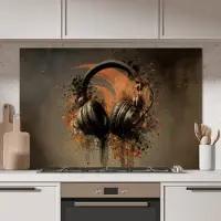 KitchenYeah Spatscherm keuken 120x80 cm - Kookplaat achterwand Koptelefoon - Bruin - Verf - Vintage - Muurbeschermer - Spatwand fornuis - Hoogwaardig aluminium