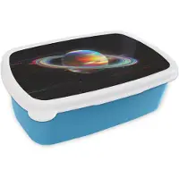 MuchoWow Broodtrommel Blauw - Lunchbox Planeet - Cirkel - Kleurrijk - Brooddoos 18x12x6 cm - Brood lunch box - Broodtrommels voor kinderen en volwassenen