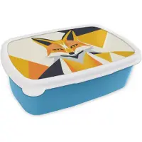 MuchoWow Broodtrommel Blauw - Lunchbox Vos - Oranje - Abstract - Driehoeken - Brooddoos 18x12x6 cm - Brood lunch box - Broodtrommels voor kinderen en volwassenen