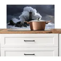 KitchenYeah Spatscherm keuken 90x45 cm - Kookplaat achterwand Golf - Vuurtoren - Schuimend water - Muurbeschermer - Spatwand fornuis - Hoogwaardig aluminium
