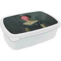 MuchoWow Broodtrommel Wit - Lunchbox Kroon - Roze druipend verf - Portret - Brooddoos 18x12x6 cm - Brood lunch box - Broodtrommels voor kinderen en volwassenen