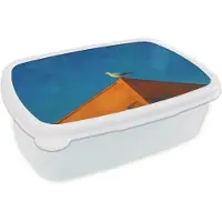MuchoWow Broodtrommel Wit - Lunchbox Meeuw - Gebouw - Lucht - Geschilderd - Brooddoos 18x12x6 cm - Brood lunch box - Broodtrommels voor kinderen en volwassenen