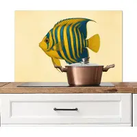 KitchenYeah Spatscherm keuken 90x60 cm - Kookplaat achterwand Felgeel - Vis - Strepen - Vinnen - Muurbeschermer - Spatwand fornuis - Hoogwaardig aluminium