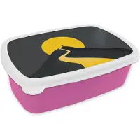 MuchoWow Broodtrommel Roze - Lunchbox Zon - Heuvel - Pad - Geel - Brooddoos 18x12x6 cm - Brood lunch box - Broodtrommels voor kinderen en volwassenen