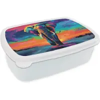 MuchoWow Broodtrommel Wit - Lunchbox Olifant - Kleurrijk - Lucht - Abstract - Brooddoos 18x12x6 cm - Brood lunch box - Broodtrommels voor kinderen en volwassenen