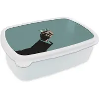 MuchoWow Broodtrommel Wit - Lunchbox Arm - Glas - Pak - Blauw - Brooddoos 18x12x6 cm - Brood lunch box - Broodtrommels voor kinderen en volwassenen