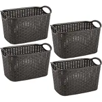 PlasticForte opbergmand - 4x - kastmandje - 6,4 liter - bruin - kunststof - 19 x 29 x 18 cm