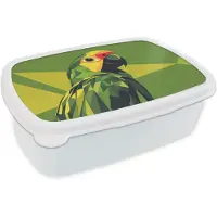 MuchoWow Broodtrommel Wit - Lunchbox Papegaai - Groen - Snavel - Abstract - Brooddoos 18x12x6 cm - Brood lunch box - Broodtrommels voor kinderen en volwassenen