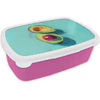 MuchoWow Broodtrommel Roze - Lunchbox Avocado - Groen - Pit - Schaduw - Brooddoos 18x12x6 cm - Brood lunch box - Broodtrommels voor kinderen en volwassenen
