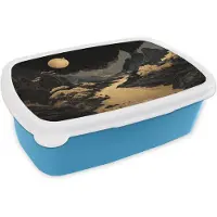 MuchoWow Broodtrommel Blauw - Lunchbox Gouden rivier - Bergen - Maan - Sterrenhemel - Brooddoos 18x12x6 cm - Brood lunch box - Broodtrommels voor kinderen en volwassenen