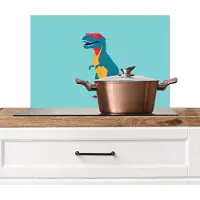 KitchenYeah Spatscherm keuken 70x50 cm - Kookplaat achterwand Dinosaurus - Blauw - Zonnebril - Muurbeschermer - Spatwand fornuis - Hoogwaardig aluminium