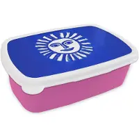 MuchoWow Broodtrommel Roze - Lunchbox Zon - Gezicht - Penseelstructuur - Blauw - Brooddoos 18x12x6 cm - Brood lunch box - Broodtrommels voor kinderen en volwassenen