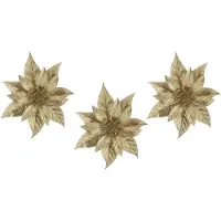 COSY&TRENDY Cosy & Trendy Decoratie bloem - 3x stuks - kerstster - op clip - goud - glitter -18 cm - kunststof - kerstversiering