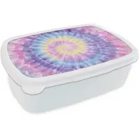 MuchoWow Broodtrommel Wit - Lunchbox Spiraal - Tie dye - Pasteltinten - Brooddoos 18x12x6 cm - Brood lunch box - Broodtrommels voor kinderen en volwassenen