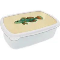 MuchoWow Broodtrommel Wit - Lunchbox Vis - Blauw - Stippen - Schubben - Brooddoos 18x12x6 cm - Brood lunch box - Broodtrommels voor kinderen en volwassenen