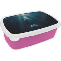 MuchoWow Broodtrommel Roze - Lunchbox Walvis - Water - Zonnestralen - Blauw - Brooddoos 18x12x6 cm - Brood lunch box - Broodtrommels voor kinderen en volwassenen