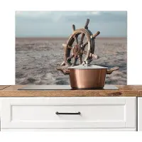 KitchenYeah Spatscherm keuken 90x60 cm - Kookplaat achterwand Scheepsstuur - Hout - Bruin - Zand - Muurbeschermer - Spatwand fornuis - Hoogwaardig aluminium