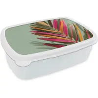 MuchoWow Broodtrommel Wit - Lunchbox Tak - Bladeren - Kleurrijk - Schaduw - Brooddoos 18x12x6 cm - Brood lunch box - Broodtrommels voor kinderen en volwassenen