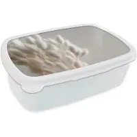 MuchoWow Broodtrommel Wit - Lunchbox Pluimen - Beige - Minimalistisch - Brooddoos 18x12x6 cm - Brood lunch box - Broodtrommels voor kinderen en volwassenen