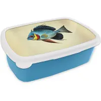 MuchoWow Broodtrommel Blauw - Lunchbox Blauw - Kieuwen - Vis - Illustratie - Brooddoos 18x12x6 cm - Brood lunch box - Broodtrommels voor kinderen en volwassenen