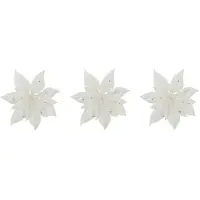 COSY&TRENDY Cosy & Trendy Decoratie bloem - 6x stuks - kerstster - op clip - wit - glitter -15 cm - kunststof - kerstversiering