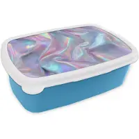 MuchoWow Broodtrommel Blauw - Lunchbox Golvend - Pasteltinten - Glanzend - Stof - Brooddoos 18x12x6 cm - Brood lunch box - Broodtrommels voor kinderen en volwassenen