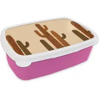 MuchoWow Broodtrommel Roze - Lunchbox Cactus - Woestijn - Zand - Bruin - Brooddoos 18x12x6 cm - Brood lunch box - Broodtrommels voor kinderen en volwassenen
