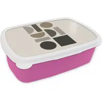 MuchoWow Broodtrommel Roze - Lunchbox Natuurlijke tinten - Grafisch - Verticale compositie - Brooddoos 18x12x6 cm - Brood lunch box - Broodtrommels voor kinderen en volwassenen