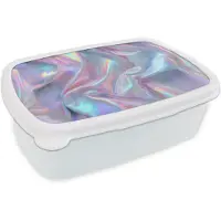 MuchoWow Broodtrommel Wit - Lunchbox Golvend - Pasteltinten - Glanzend - Stof - Brooddoos 18x12x6 cm - Brood lunch box - Broodtrommels voor kinderen en volwassenen