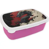 MuchoWow Broodtrommel Roze - Lunchbox Zwarte draak - Rookwolken - Rood - Brooddoos 18x12x6 cm - Brood lunch box - Broodtrommels voor kinderen en volwassenen
