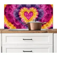 KitchenYeah Spatscherm keuken 100x50 cm - Kookplaat achterwand Tie dye - Hartvorm - Vlammen - Oranje - Muurbeschermer - Spatwand fornuis - Hoogwaardig aluminium